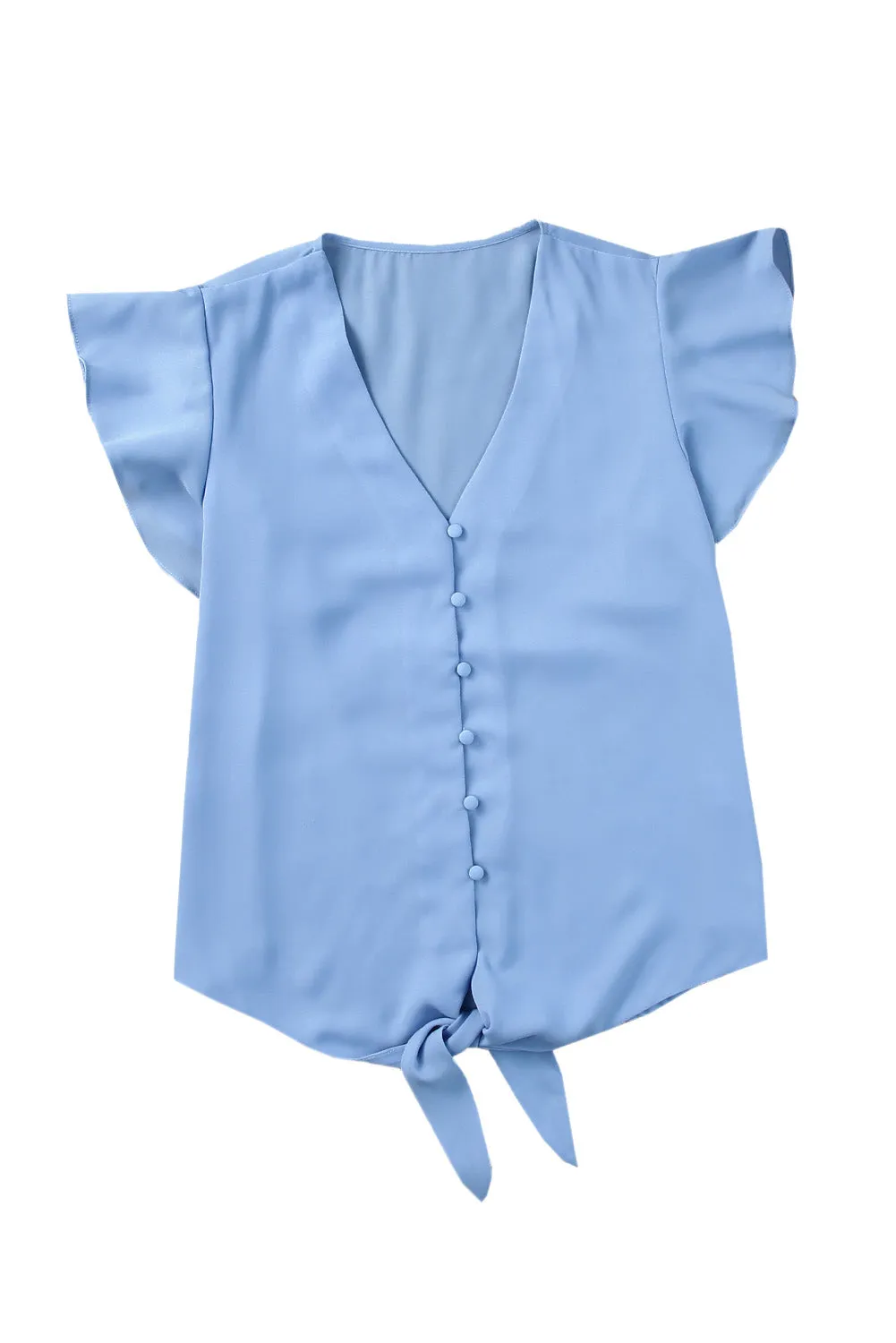 V-Neck Tie and Hem Flutter Sleeve Summer Women's Blouse