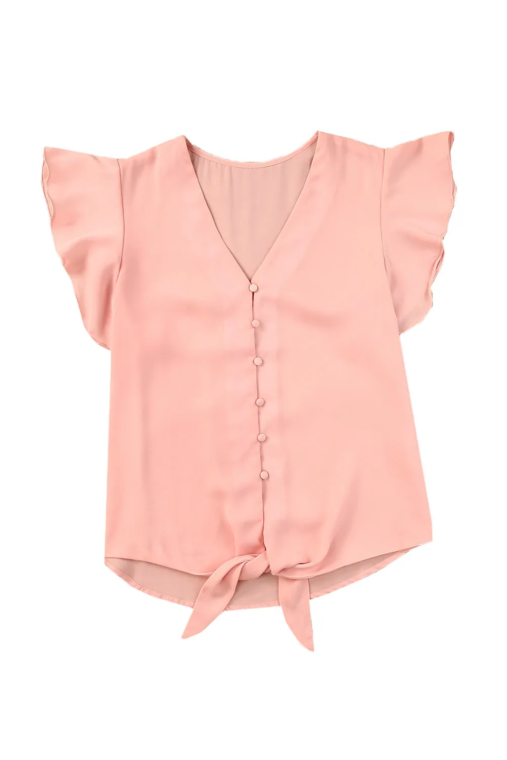 V-Neck Tie and Hem Flutter Sleeve Summer Women's Blouse