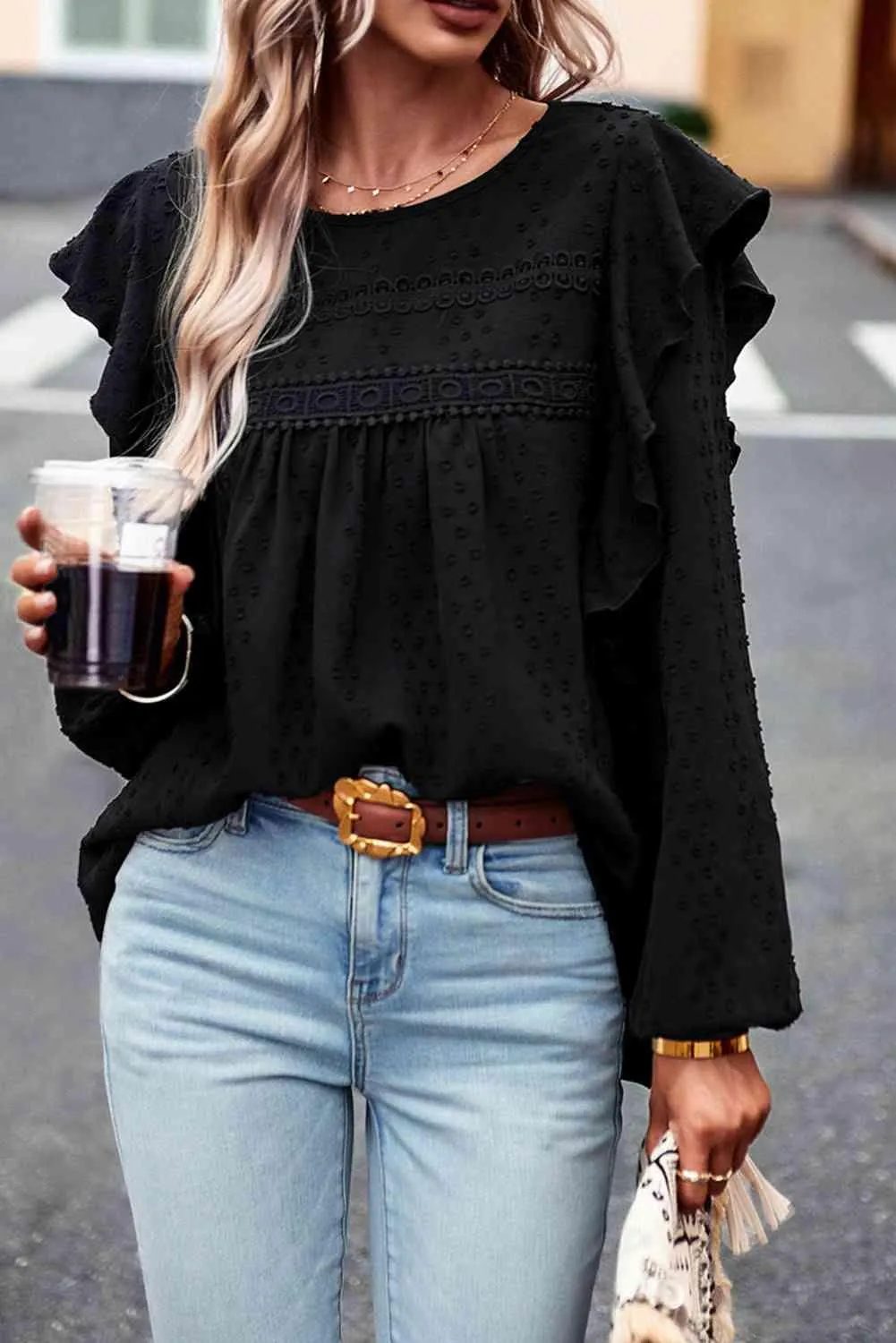 Wander In Style Ruffle Long Sleeve Blouse