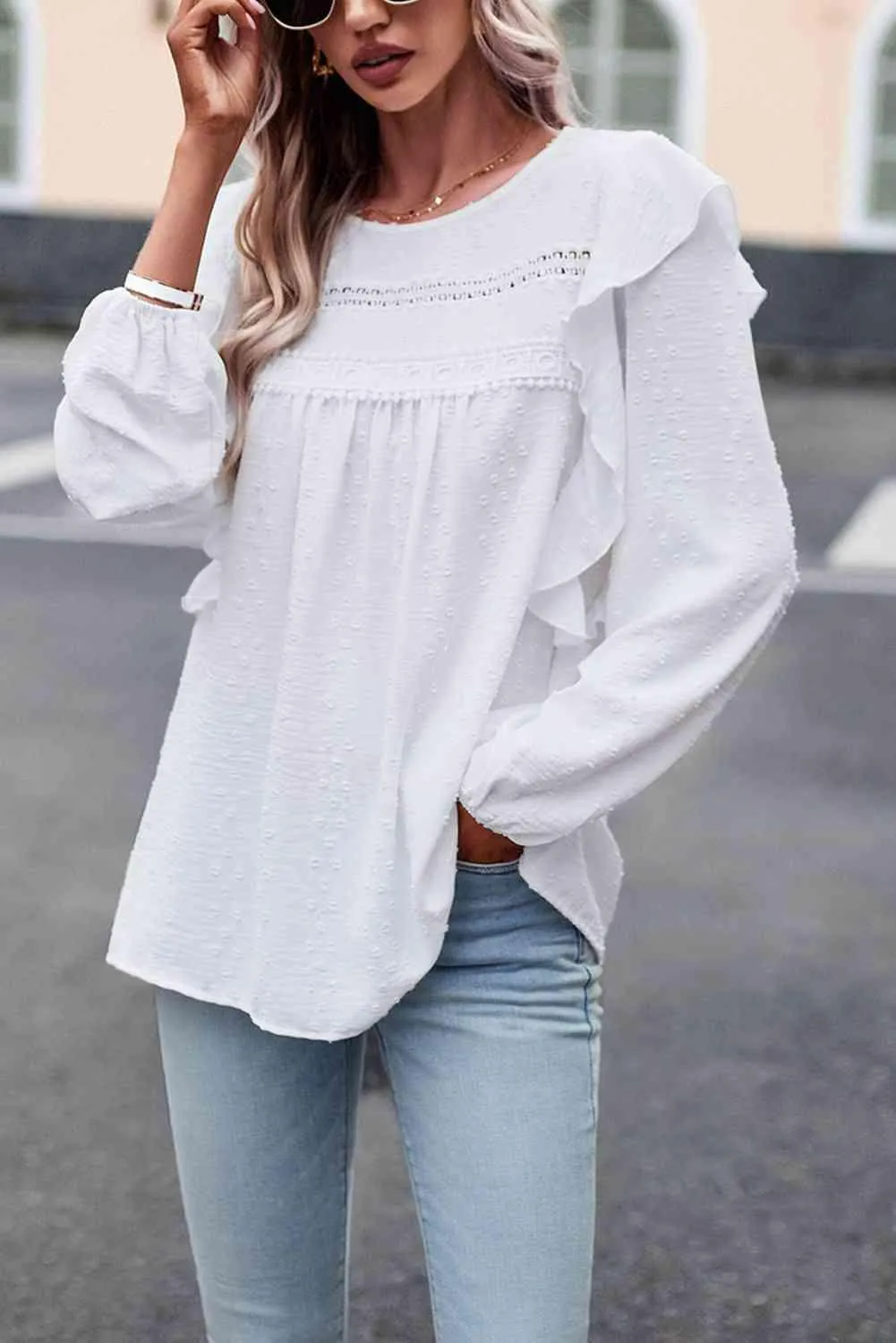 Wander In Style Ruffle Long Sleeve Blouse