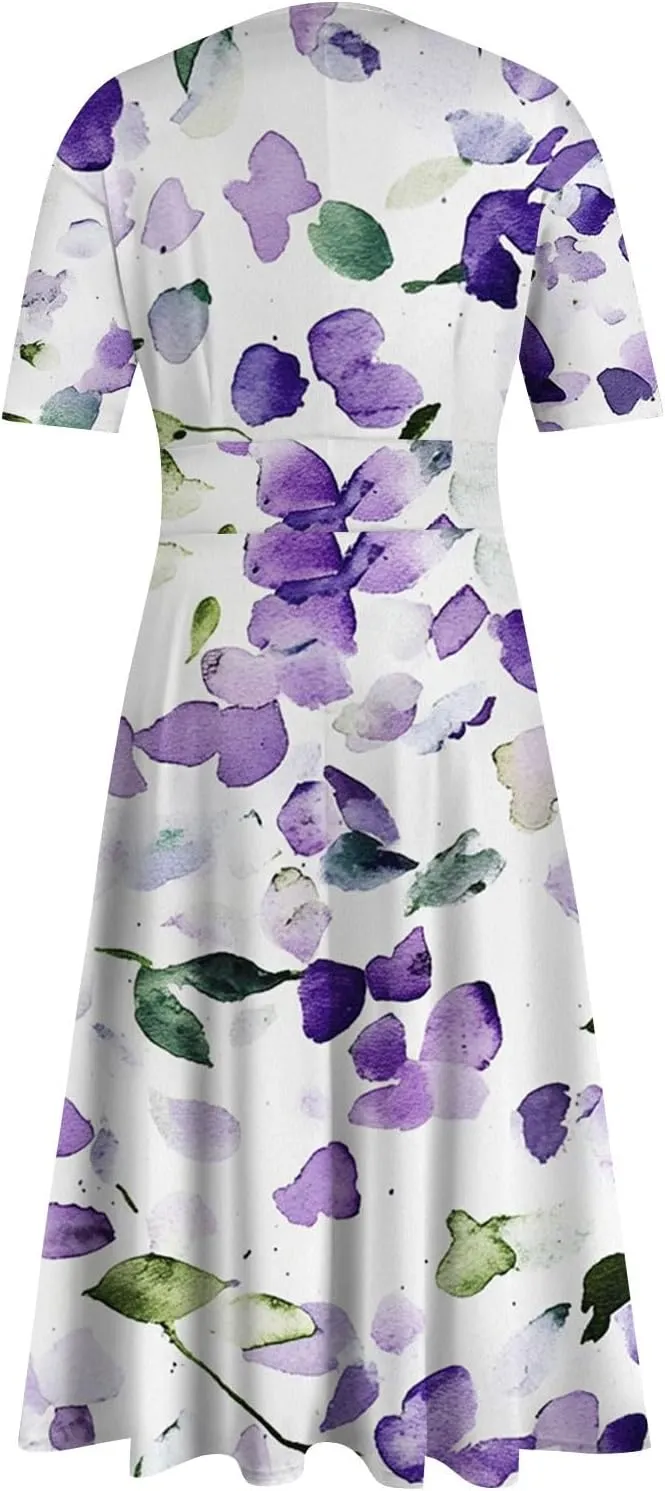 Wedding Guest Dresses for Women Midi Wide Skirt Dress Printed Fresh Natural Style Picnic Easter Parade Women's Formal Dresses
