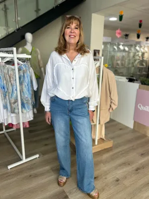 White Textured Heart Blouse Jade