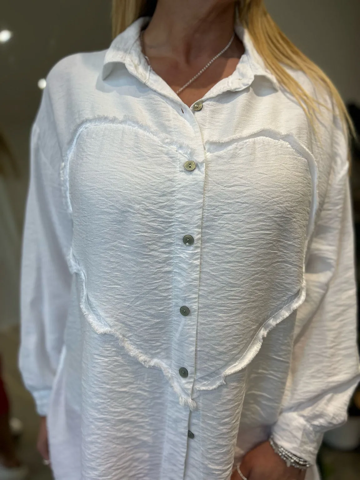 White Textured Heart Blouse Jade
