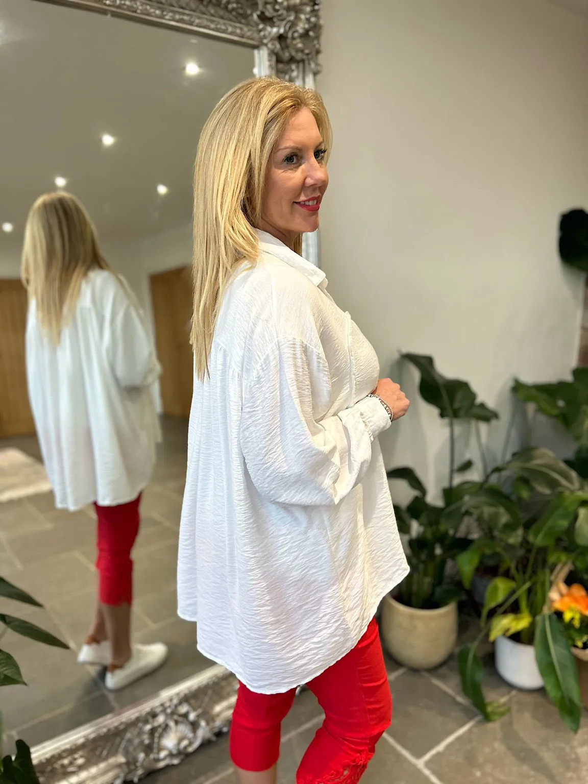 White Textured Heart Blouse Jade