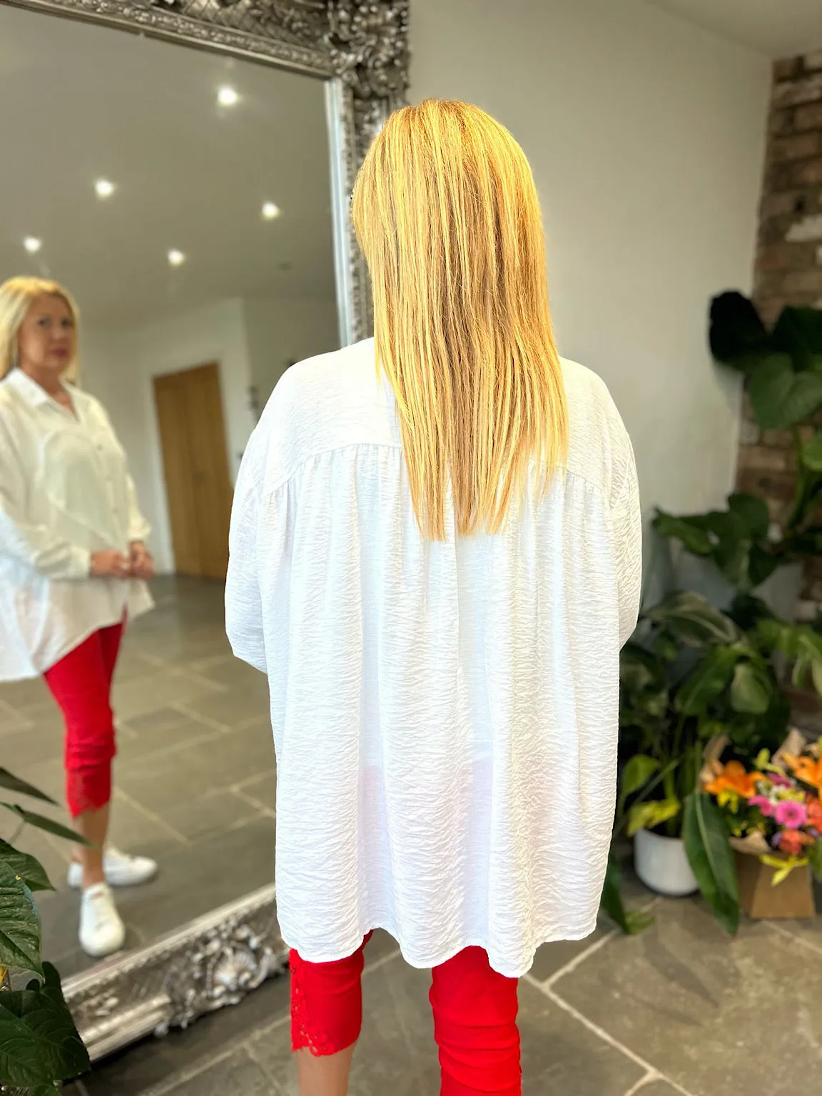 White Textured Heart Blouse Jade