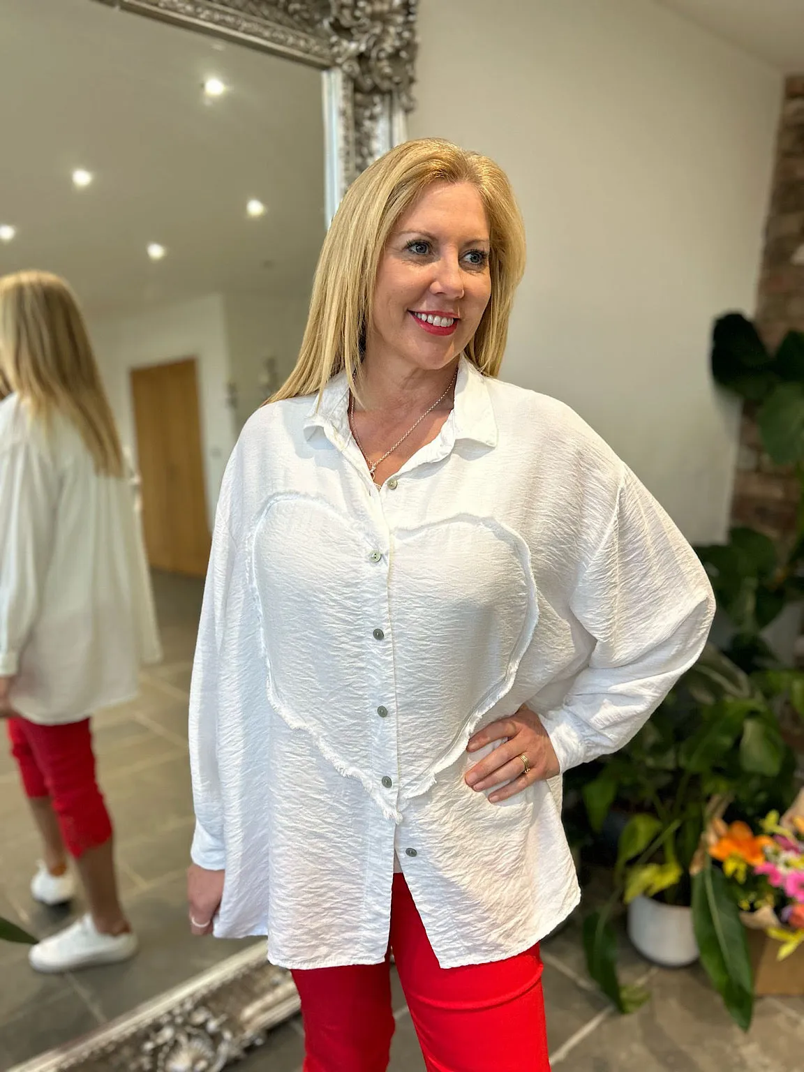White Textured Heart Blouse Jade
