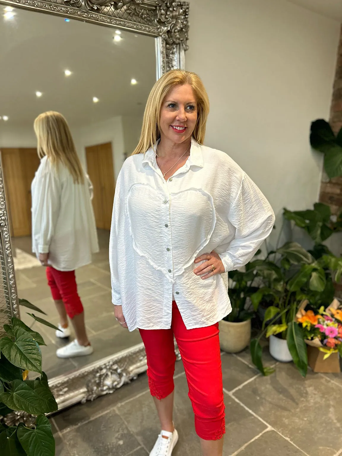 White Textured Heart Blouse Jade