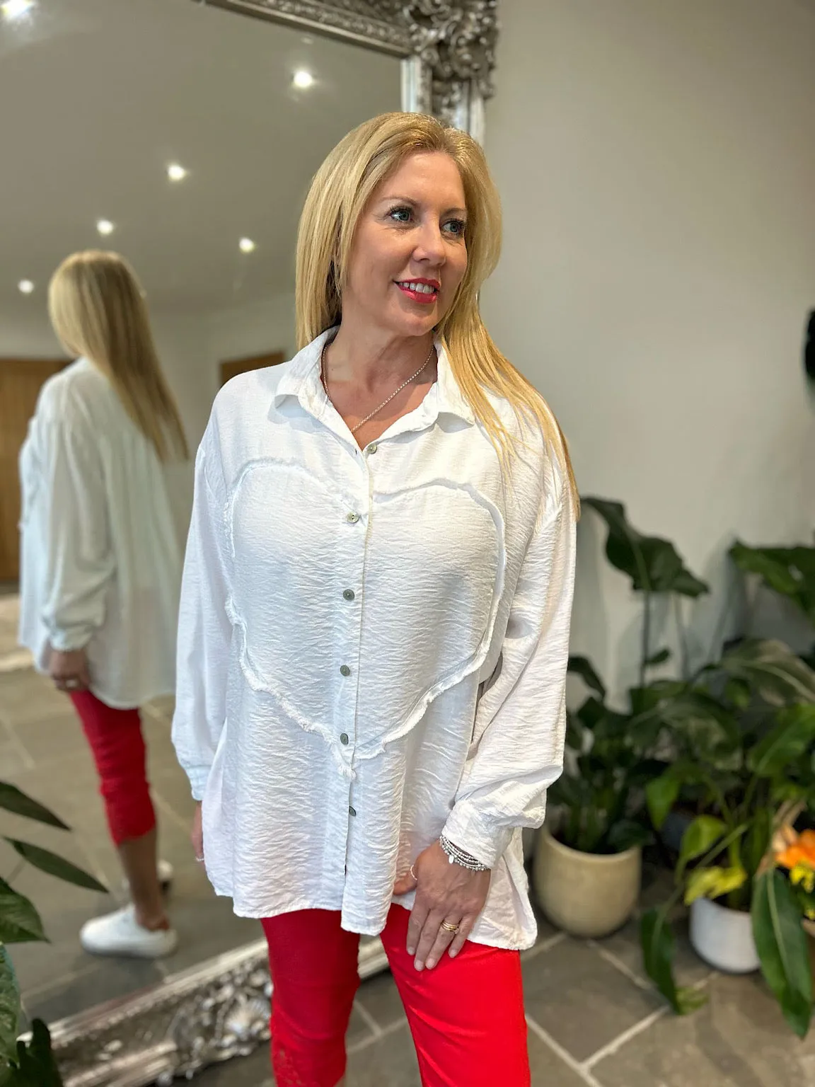 White Textured Heart Blouse Jade
