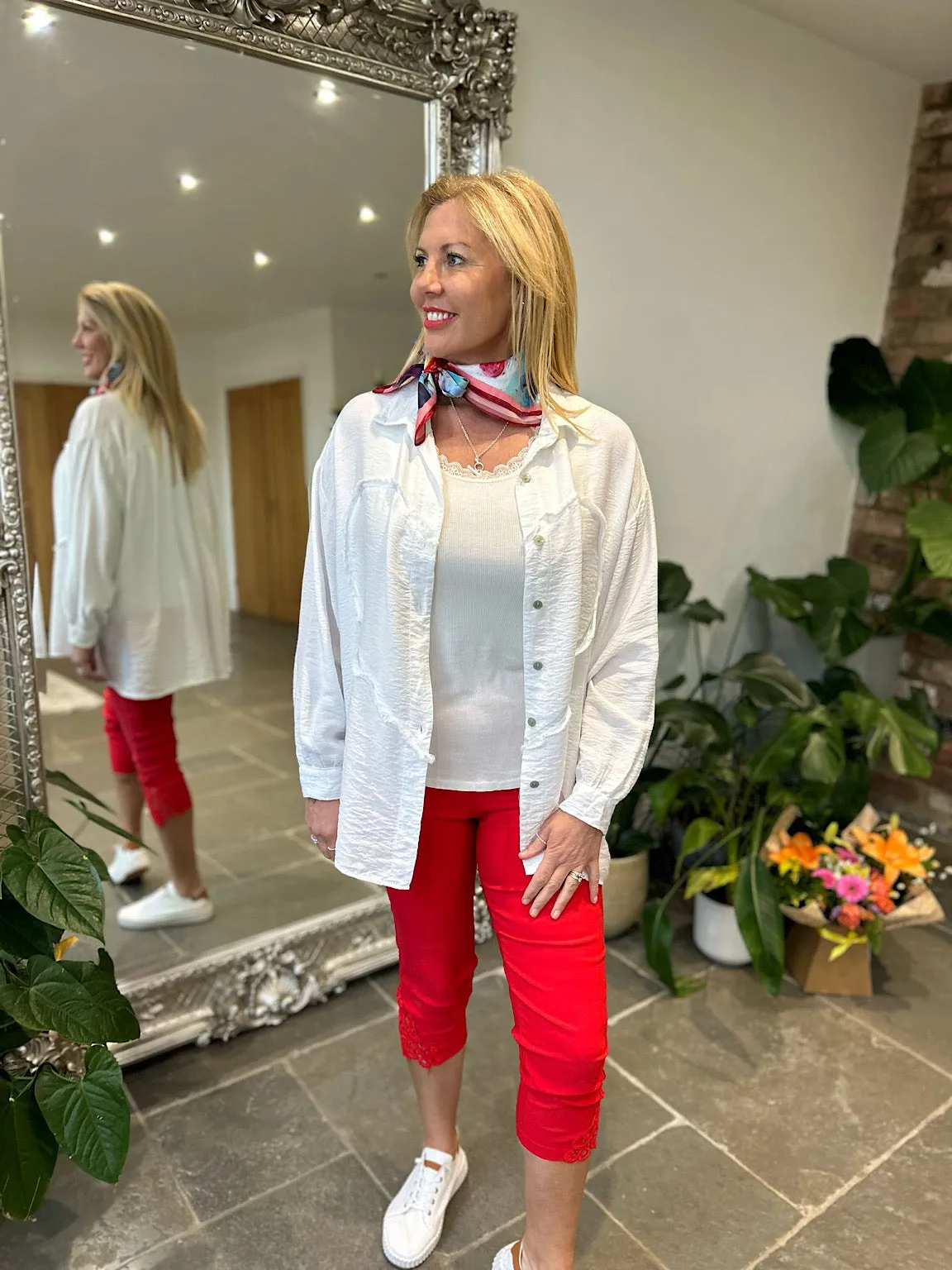 White Textured Heart Blouse Jade
