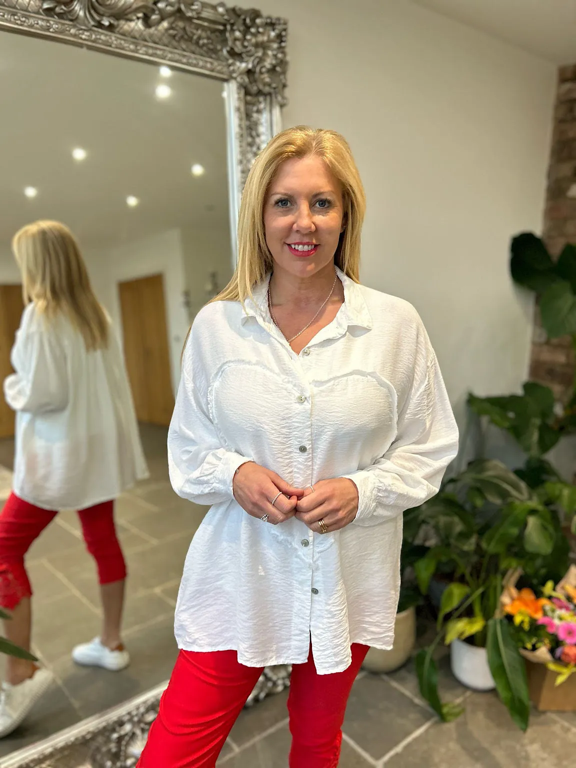 White Textured Heart Blouse Jade