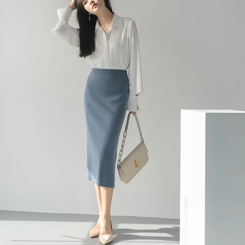 Woman Fashion Cuff Long Sleeve Satin Elegant Shirt