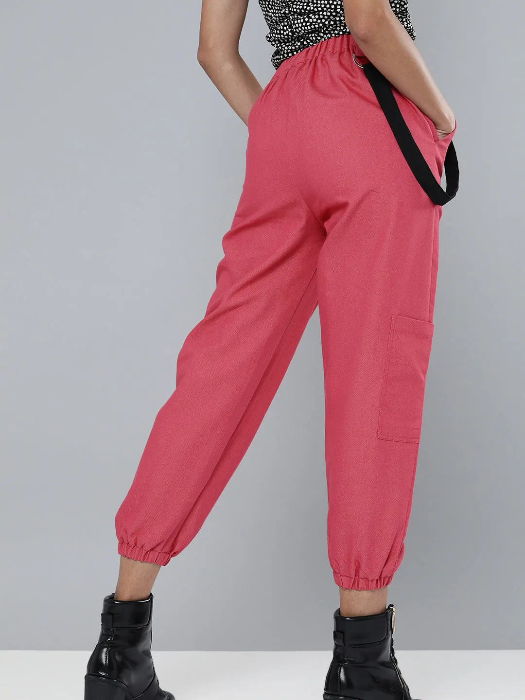 Women Fuchsia Hip-Hop Streetwear Cargo Pants