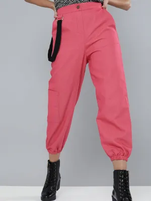 Women Fuchsia Hip-Hop Streetwear Cargo Pants