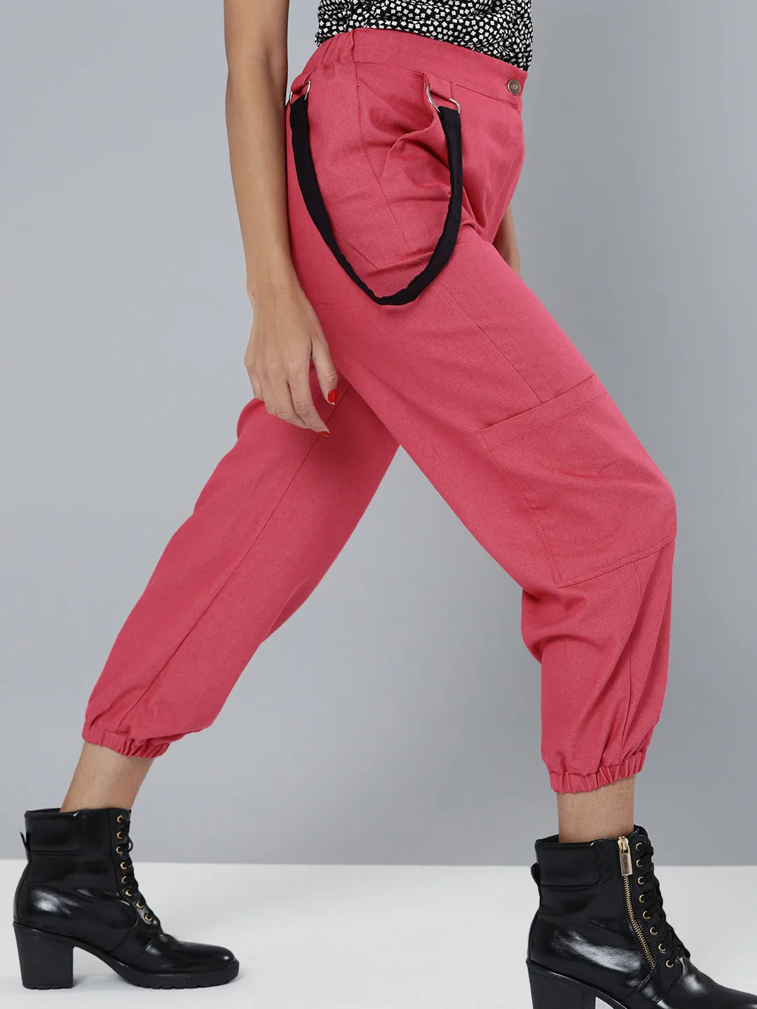 Women Fuchsia Hip-Hop Streetwear Cargo Pants