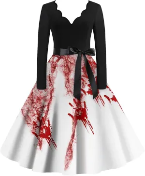 Womens 2024 Casual Long Sleeve Plus Size Fashion Loose Halloween Graphic Printed Vintage Dresses