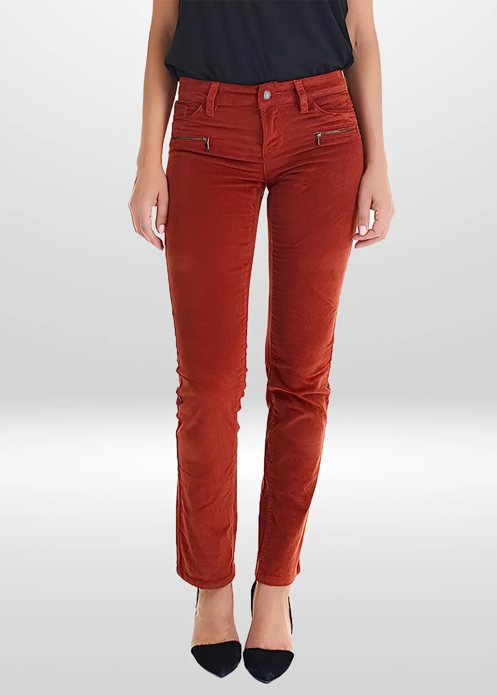 Women's Stretch Corduroy Pants with Zipper Detail