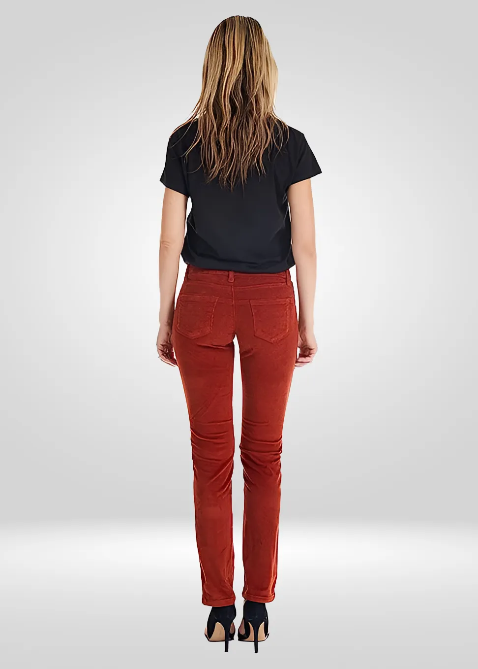Women's Stretch Corduroy Pants with Zipper Detail