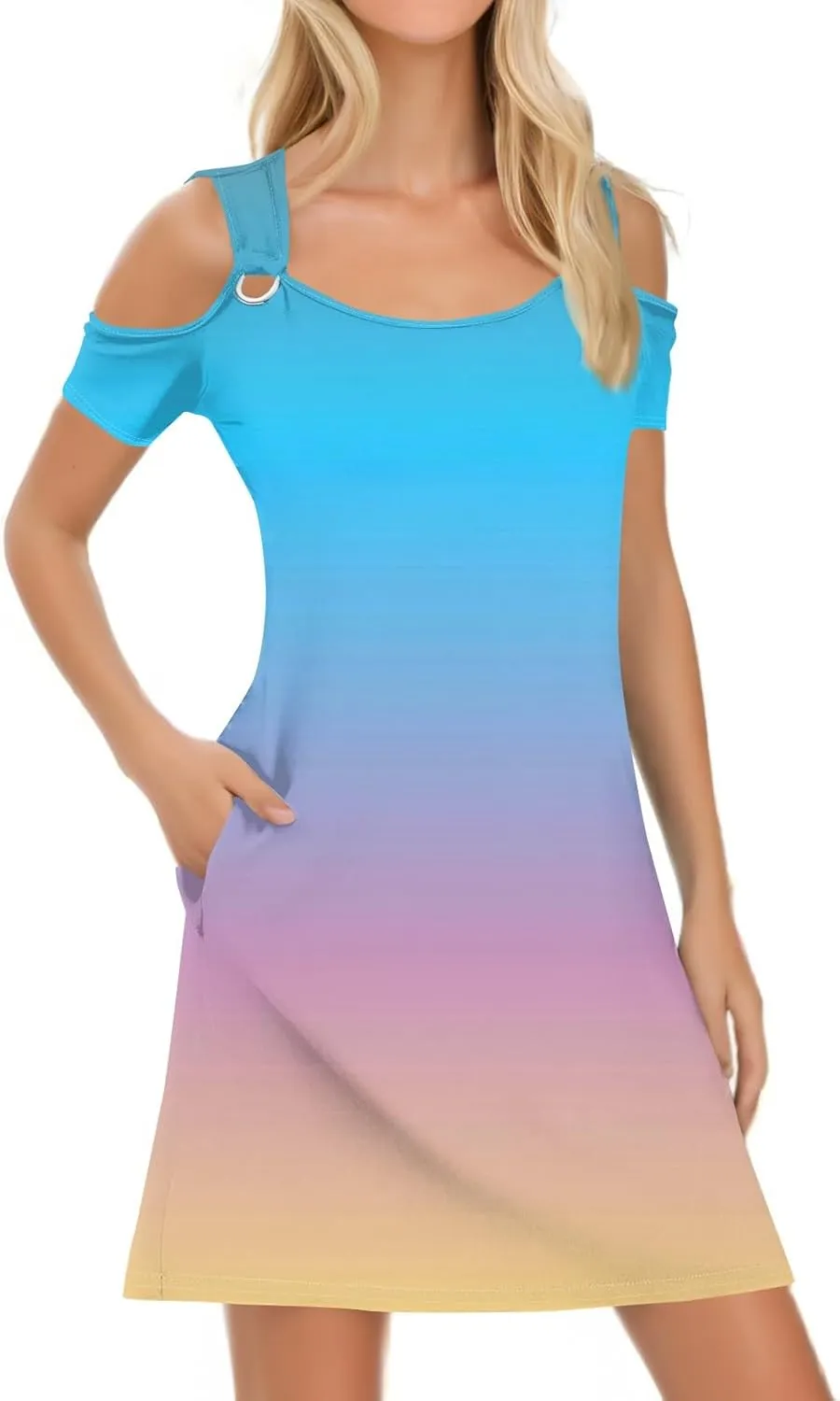 Women's Summer Casual Trendy Sleeveless Halter Solid Color Striped Printed Midi Dress 2025 with Pockets, S-3XL