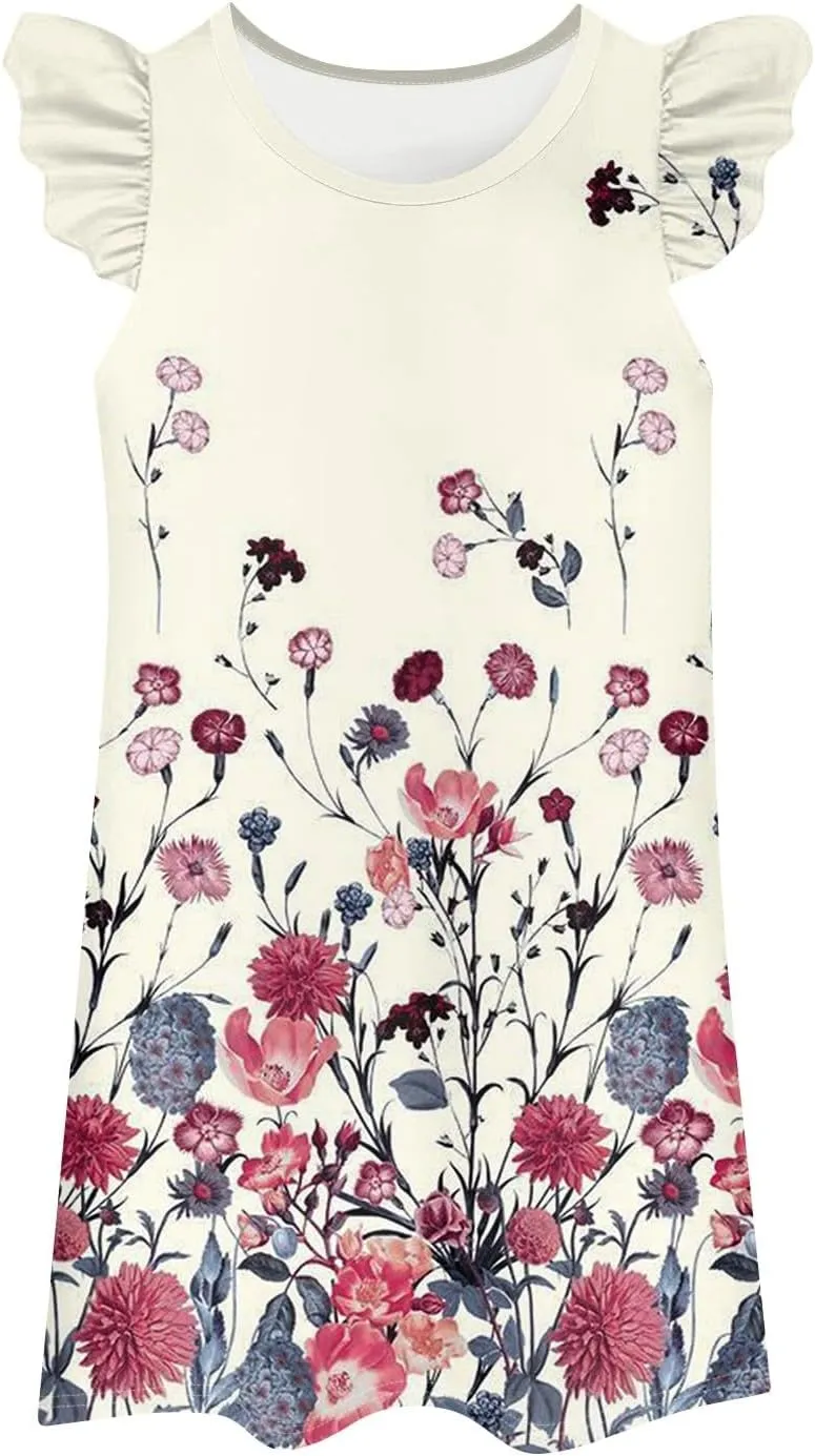 Womens Summer Dresses Casual U Neck Sleeveless a Line Dress Flowy Printed Tank Dresses Beach Sundresses Mini Dress