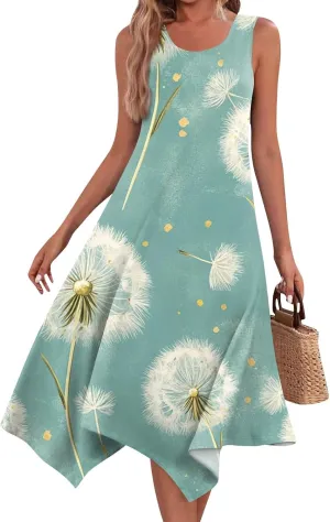 Womens Summer Maxi Dress Spaghetti Strap Casual Printed Dress Boho Floral Beach Sundress