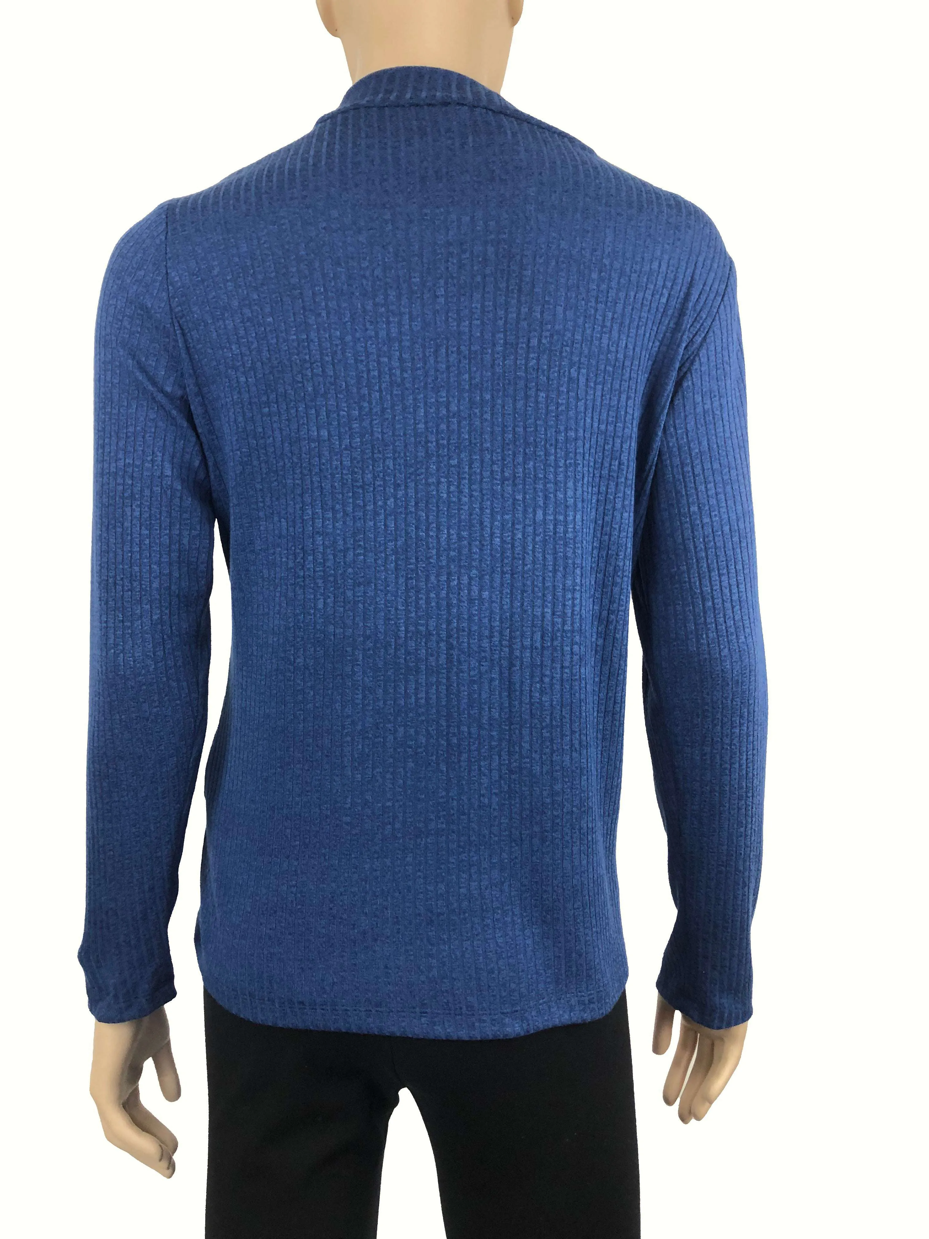 Women's Turtle Neck Sweater Blue Knit Fabric - Made In Canada
